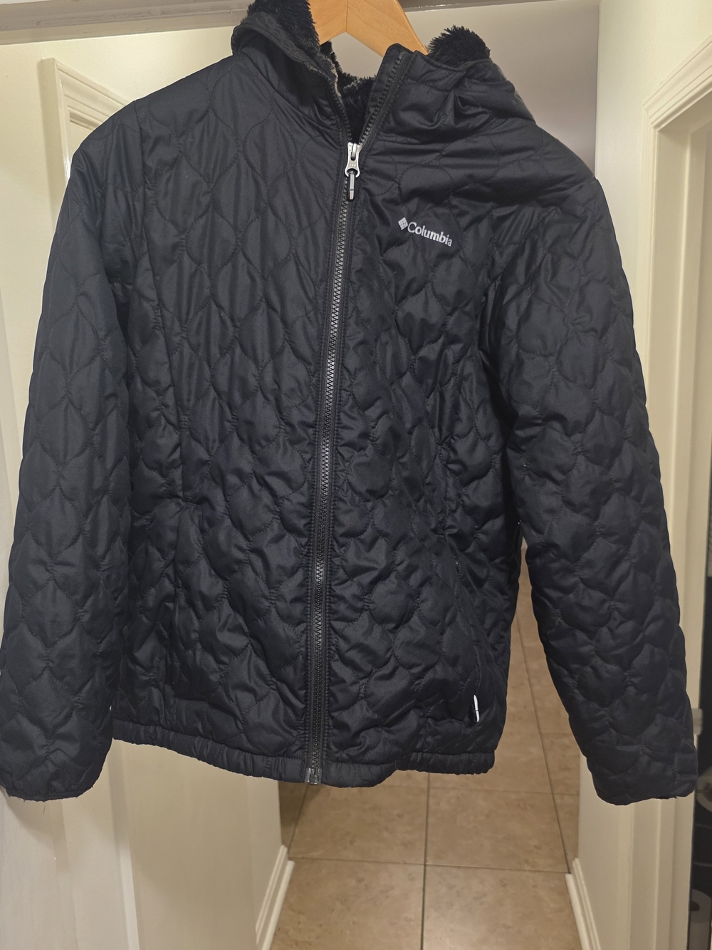 Columbia Kids' Black Quilted Hooded Puffer Jacket Size Large
